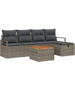 Zestaw sof ogrodowych vidaXL 6-częściowy z poduszkami Szary Poli Rattan, Sofa ogrodowa dla 2 osób vidaXL z przechowalnią i poduszkami Szary Poli Rattan Dārza mēbeļu komplekti