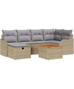 vidaXL Zestaw Sof Ogrodowych 7-częściowy z Poduszkami Beżowymi Poli Rattan, vidaXL Dwuosobowa Sofa Ogrodowa z Przechowalnią i Poduszkami Beżowymi Poli Rattan Dārza mēbeļu komplekti