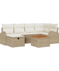 vidaXL 7-częściowy zestaw sof ogrodowych z poduszkami Beżowy Poli Rattan, vidaXL 2-osobowa sofa ogrodowa z przechowalnią i poduszkami Beżowy Poli Rattan Dārza mēbeļu komplekti