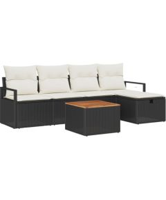 Vidaxl Zestaw 6-częściowy sofy ogrodowej z poduszkami Czarny Polirattan, Zestaw 2-osobowy sofa ogrodowa z przechowalnią i poduszkami Czarny Polirattan Dārza mēbeļu komplekti