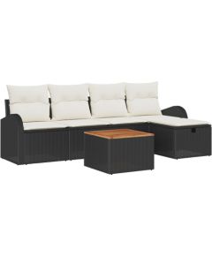 vidaXL Zestaw Sofy Ogrodowej 6 Części z Poduszkami Czarny Polirattan, vidaXL Sofa Ogrodowa na 2 Osoby z Przechowalnią i Poduszkami Czarny Polirattan Dārza mēbeļu komplekti