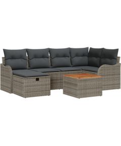 vidaXL 7-częściowy zestaw sof ogrodowych z poduszkami szary polirattan, vidaXL 2-osobowa sofa ogrodowa z miejscem na przechowywanie i poduszkami szary polirattan Dārza mēbeļu komplekti