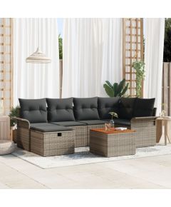 vidaXL 7-częściowy zestaw sof ogrodowych z poduszkami w szarym polirattanie, vidaXL 2-osobowa sofa ogrodowa z przechowalnią i poduszkami w szarym polirattanie Dārza mēbeļu komplekti