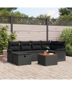 vidaXL Zestaw Sofowy Ogrodowy 7 Części z Poduszkami Czarny Polirattan, vidaXL Sofa Ogrodowa 2-osobowa z Przechowalnią i Poduszkami Czarny Polirattan Dārza mēbeļu komplekti