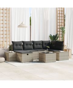vidaXL Zestaw sof ogrodowych  7 częściowy z poduszkami w jasnoszarym poli rattan Dārza mēbeļu komplekti