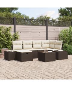 vidaXL Zestaw 7 częściowy sofa ogrodowa z poduszkami brązowy polirattan Dārza mēbeļu komplekti