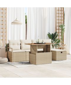 Zestaw sof vidaXL 6-częściowy z poduszkami beżowy poli rattan, Zestaw sof ogrodowych vidaXL dla dwóch osób z poduszkami beżowy poli rattan Dārza mēbeļu komplekti