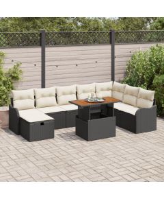 vidaXL Zestaw ogrodowy 9-częściowy z poduszkami Czarny Polirattan, vidaXL Sofa ogrodowa 2-osobowa z poduszkami Czarny Polirattan Dārza mēbeļu komplekti