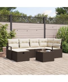 Sofa ogrodowa vidaXL 7-częściowa z poduszkami, brązowy polirattan, Sofa ogrodowa vidaXL 2-osobowa z przechowalnią i poduszkami, brązowy polirattan Dārza mēbeļu komplekti