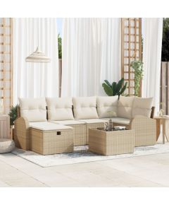 Beżowy zestaw sofy ogrodowej vidaXL 7-częściowy z poduszkami z polirattanu, Zestaw sofy ogrodowej vidaXL 2-osobowy z miejscem na schowek i poduszkami beżowy polirattan Dārza mēbeļu komplekti