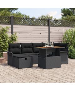 vidaXL 7 częściowy zestaw sofy ogrodowej z poduszkami czarny polirattan Dārza mēbeļu komplekti
