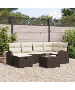 vidaXL 7-częściowy zestaw sofy ogrodowej z poduszkami w brązowym polirattanie, vidaXL 2-osobowa sofa ogrodowa z przechowywaniem i poduszkami w brązowym polirattanie Dārza mēbeļu komplekti