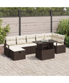 vidaXL 8-częściowy zestaw sof ogrodowych z poduszkami - brązowy rattan PE, vidaXL 2-osobowa sofa ogrodowa z poduszkami - brązowy rattan PE Dārza mēbeļu komplekti