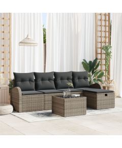 Vidaxl 6-częściowy zestaw kanap ogrodowych z poduszkami Szary Poli Rattan, 2-osobowa kanapa ogrodowa z przechowalnią i poduszkami Szary Poli Rattan Dārza mēbeļu komplekti