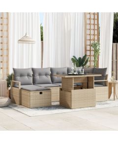 Vidaxl 7-częściowy zestaw sof ogrodowych z poduszkami beżowy polirattan, 2-osobowa sofa ogrodowa z poduszkami beżowy polirattan Dārza mēbeļu komplekti