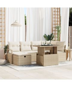 7-częściowy Zestaw Sofy Ogrodowej vidaXL z Poduszkami Beżowy Poly Rattan, 2-osobowa Sofa Ogrodowa vidaXL z Poduszkami Beżowy Poly Rattan Dārza mēbeļu komplekti