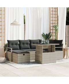 Zestaw Sofy Ogrodowej vidaXL 7 Części z Poduszkami Jasnoszary Polirattan, Zestaw Sofy Ogrodowej vidaXL 2-osobowy z Poduszkami Szary Polirattan Dārza mēbeļu komplekti