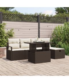 vidaXL Zestaw 6-osobowy sofa ogrodowa z poduszkami, brązowe meble ogrodowe z polirattanu, vidaXL 2-osobowa sofa ogrodowa z poduszkami, brązowe meble ogrodowe z polirattanu Dārza mēbeļu komplekti