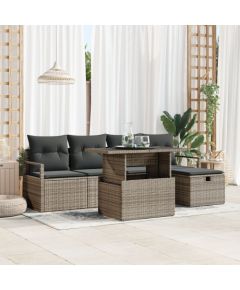 vidaXL 6-częściowy zestaw sofy ogrodowej z poduszkami szary polirattan, vidaXL 2-osobowa sofa ogrodowa z poduszkami szary polirattan Dārza mēbeļu komplekti