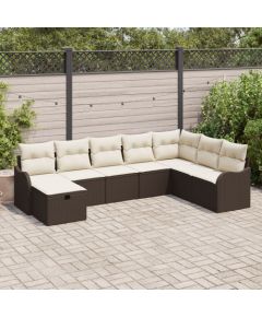 vidaXL 8 Elementowy Zestaw Sofy Ogrodowej z Poduszkami Brązowy Polirattan, vidaXL 2-osobowa Sofa Ogrodowa z Przechowalnią i Poduszkami Brązowy Polirattan Dārza mēbeļu komplekti