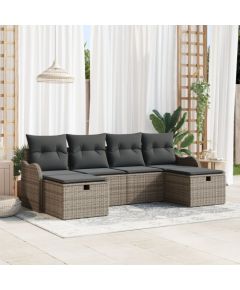 6-częściowy zestaw sof ogrodowych vidaXL z poduszkami szary rattan, Sofa ogrodowa dla 2 osób vidaXL z miejscem na przechowywanie i poduszkami szary rattan Dārza mēbeļu komplekti