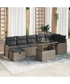 vidaXL Zestaw sof ogrodowych 8 elementów z poduszkami Szary poli-rattan, vidaXL 2-osobowa sofa ogrodowa z poduszkami Szary poli-rattan Dārza mēbeļu komplekti