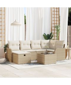 Vidaxl Zestaw 7-częściowej sofy ogrodowej z poduszkami w beżowym polirattanie, 2-osobowa sofa ogrodowa z miejscem do przechowywania i poduszkami w beżowym polirattanie Dārza mēbeļu komplekti