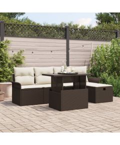 vidaXL 6-częściowy zestaw sofy ogrodowej z poduszkami Brązowy Polirattan Dārza mēbeļu komplekti