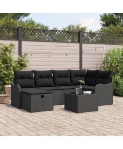 Zestaw Sof Ogrodowych vidaXL 7 Części Z Poduszkami Czarny Polirattan, Sofa Ogrodowa vidaXL 2-osobowa Z Przechowywaniem I Poduszkami Czarny Polirattan Dārza mēbeļu komplekti