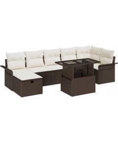 vidaXL Zestaw ogrodowy  z 8 elementami i poduszkami w brązowym polirattanowym Dārza mēbeļu komplekti