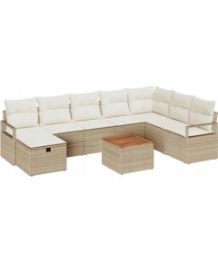 Vidaxl 9-częściowy zestaw sof ogrodowych z poduszkami Beżowy Polirattan, Sofa ogrodowa dla dwóch osób z poduszkami Beżowy Polirattan Dārza mēbeļu komplekti