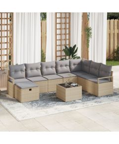 vidaXL 9-częściowy zestaw sofy ogrodowej z poduszkami Beżowy Rattan Poliestrowy, vidaXL 2-osobowa sofa ogrodowa z poduszkami Beżowy Rattan Poliestrowy Dārza mēbeļu komplekti