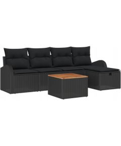 vidaXL Zestaw 6 elementów sof ogrodowych z poduszkami czarny polirattan Dārza mēbeļu komplekti