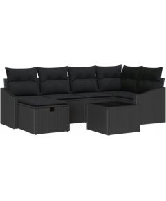 vidaXL Zestaw Sofy Ogrodowej  7 elementowy z poduszkami Czarny Polirattan Dārza mēbeļu komplekti