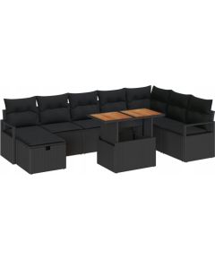 vidaXL 9-elementowy zestaw sof ogrodowych z poduszkami Czarny Polirattan, vidaXL 2-osobowa sofa ogrodowa z poduszkami Czarny Polirattan Dārza mēbeļu komplekti