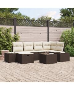 vidaXL Zestaw sofy ogrodowej  7 częściowy z poduszkami Brązowy Polirattan Dārza mēbeļu komplekti