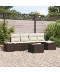 vidaXL 6-częściowy Zestaw Sofy Ogrodowej z Poduszkami Brązowy Polirattan Dārza mēbeļu komplekti