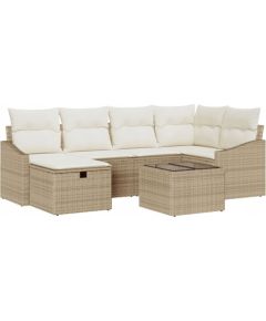 vidaXL Zestaw 7 elementów mebli ogrodowych z poduszkami beżowy polirattan Dārza mēbeļu komplekti
