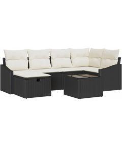 vidaXL Zestaw Sof Ogrodowych 7-częściowy z Poduszkami Czarny Poli Rattan Dārza mēbeļu komplekti