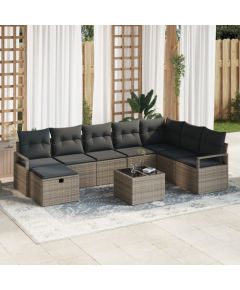 vidaXL 9-częściowy zestaw sofy ogrodowej z poduszkami szary poli rattan, vidaXL 2-osobowa sofa ogrodowa z poduszkami szary poli rattan Dārza mēbeļu komplekti