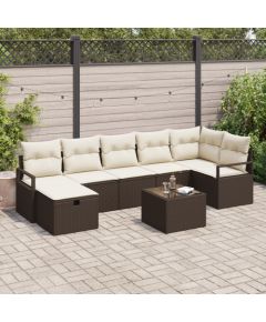 vidaXL 8-elementowy zestaw sofy ogrodowej z poduszkami brązowy rattan poli, vidaXL 2-osobowa sofa ogrodowa z poduszkami brązowy rattan poli Dārza mēbeļu komplekti