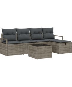 vidaXL Zestaw 6-mebli ogrodowych z szarymi poduszkami Poli Rattan, vidaXL 2-osobowa sofa ogrodowa z poduszkami szary Poli Rattan Dārza mēbeļu komplekti