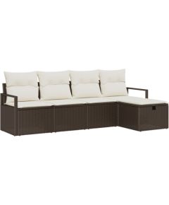 Zestaw sofy ogrodowej vidaXL 5 elementowy z poduszkami brązowy polirattan, Sofa ogrodowa dwuosobowa vidaXL z poduszkami brązowy polirattan Dārza mēbeļu komplekti