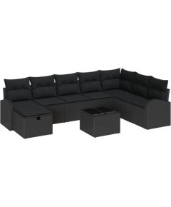 vidaXL 9-częściowy zestaw sofy ogrodowej z poduszkami w czarnym polirattanie Dārza mēbeļu komplekti