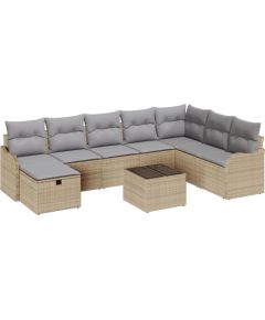 Zestaw ogrodowy vidaXL 9 częściowy z poduszkami Beżowy poli rattan, Sofa ogrodowa 2-osobowa vidaXL z poduszkami Beżowy poli rattan Dārza mēbeļu komplekti