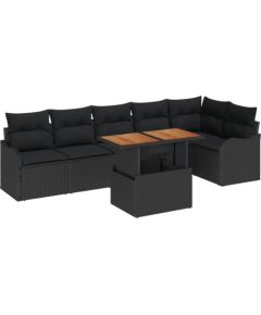 Zestaw Sof Ogrodowych vidaXL 7-częściowy z Poduszkami Czarny Polirattan, Zestaw Sofy Dwuosobowej vidaXL z Miejscem Na Przechowywanie i Poduszkami Czarny Polirattan Dārza mēbeļu komplekti