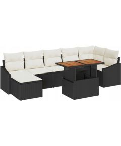 vidaXL Zestaw sof ogrodowych  8-częściowy z poduszkami Czarny Polirattan Dārza mēbeļu komplekti