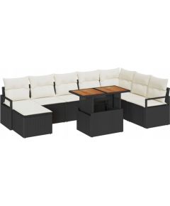 Vidaxl Zestaw 9-częściowych kanap ogrodowych z poduszkami czarny polirattan, Kanapa ogrodowa 2-osobowa z przechowywaniem i poduszkami czarny polirattan Dārza mēbeļu komplekti