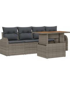 vidaXL Zestaw sof ogrodowych 5 elementów z poduszkami Szary Poli Rattan, vidaXL Sofa ogrodowa 2-osobowa z magazynem i poduszkami Szary Poli Rattan Dārza mēbeļu komplekti