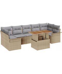 Zestaw 8-częściowej sofy ogrodowej vidaXL z poduszkami beżowy polirattan, Dwuosobowa sofa ogrodowa vidaXL z miejscem na przechowanie i poduszkami beżowy polirattan Dārza mēbeļu komplekti